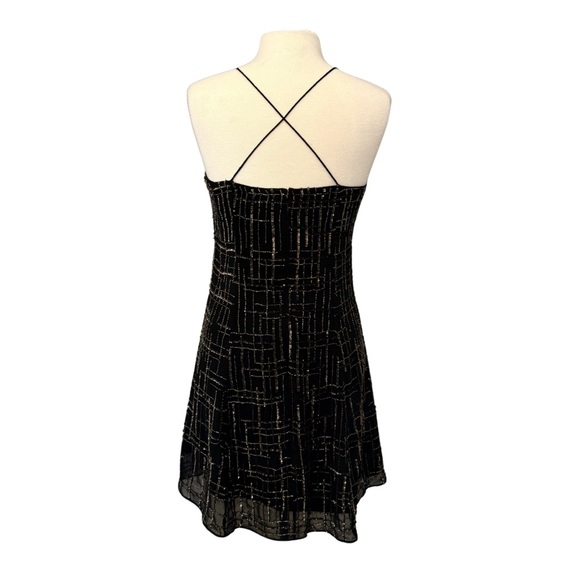 Chelsea & Violet Dress Sz M Beaded SequinGold Black Mini Strappy Party Holiday - Picture 5 of 15
